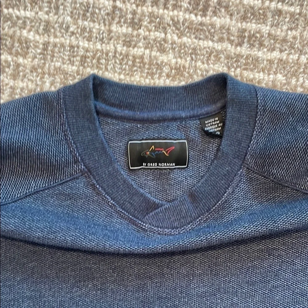 Greg Norman Navy Blue Crewneck Shark Sweatshirt with Raglan Sleeves